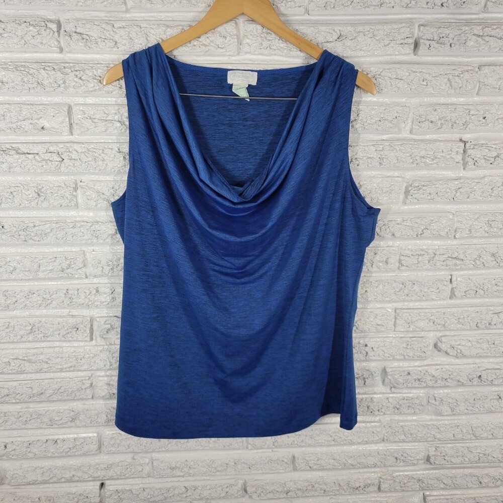 Maurices 0X Blue Heather Top Sleeveless Cowl Neck Pullover‎ Stretch Plus BLU101E